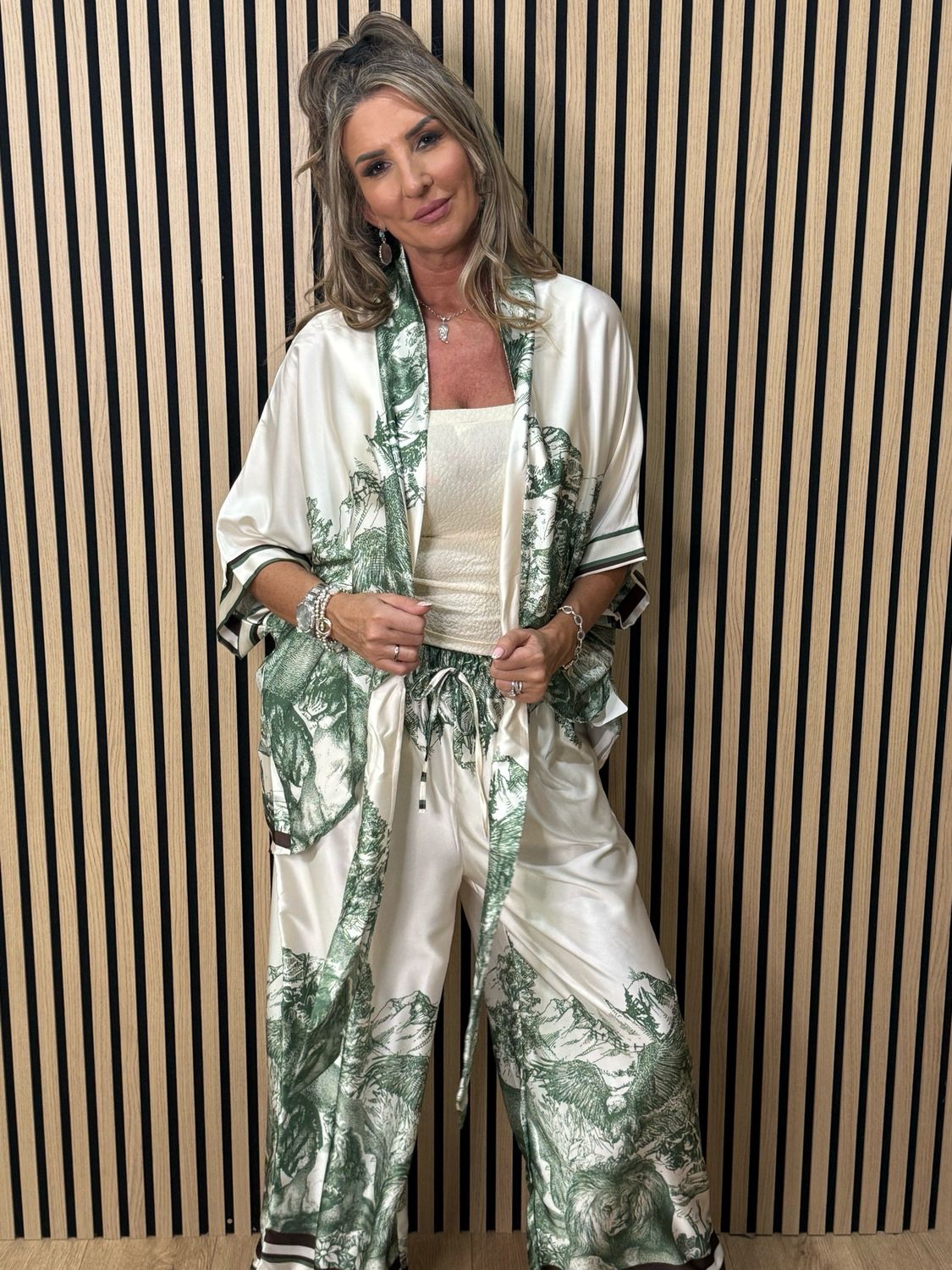 Printed Satin Co-Ord Set - Green