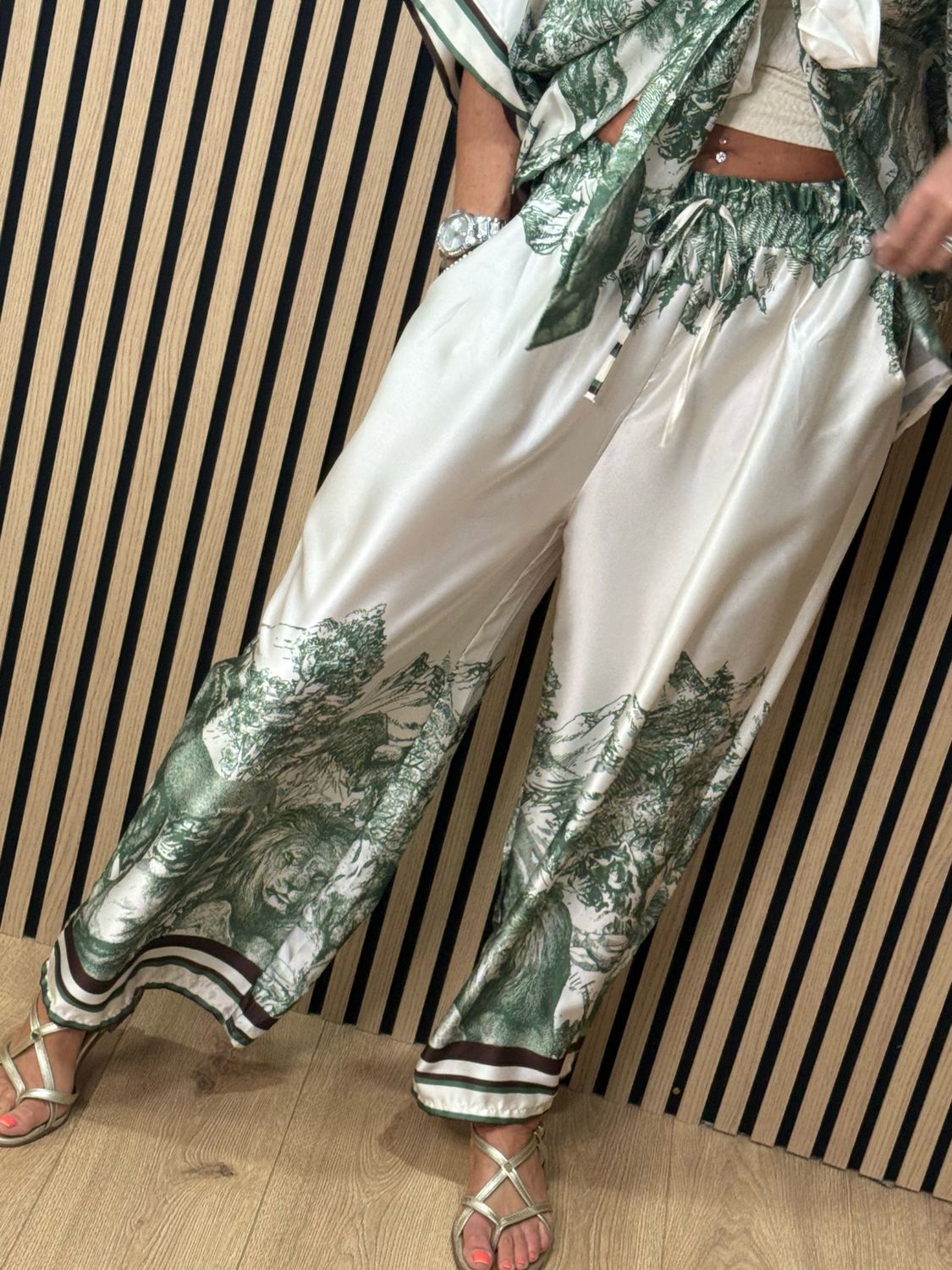 Printed Satin Co-Ord Set - Green