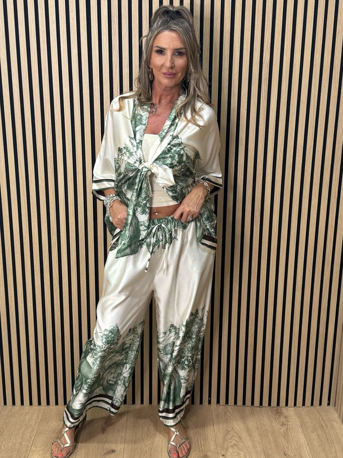 Printed Satin Co-Ord Set - Green
