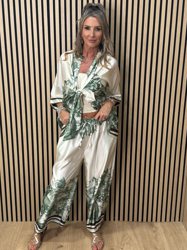 Printed Satin Co-Ord Set - Green