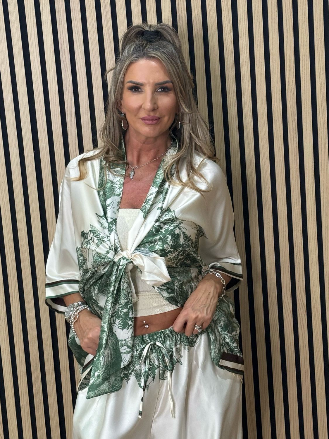 Printed Satin Co-Ord Set - Green