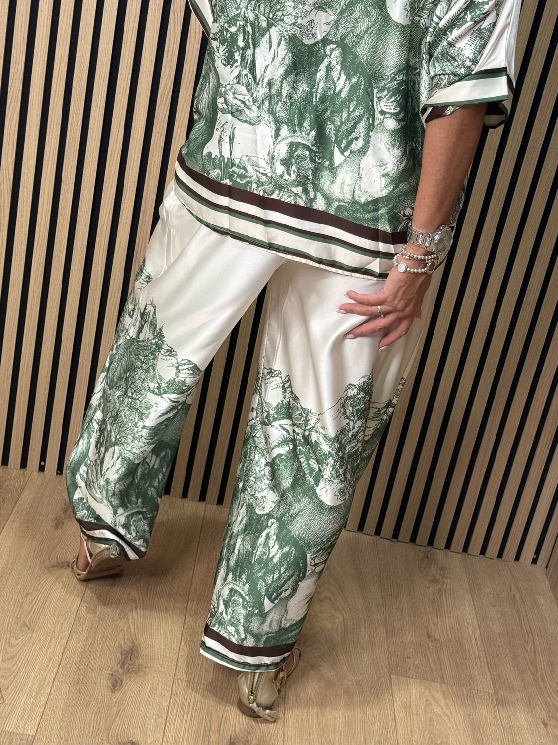 Printed Satin Co-Ord Set - Green