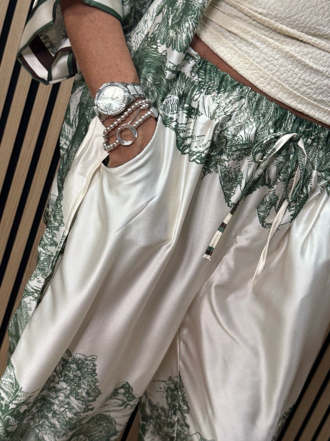 Printed Satin Co-Ord Set - Green