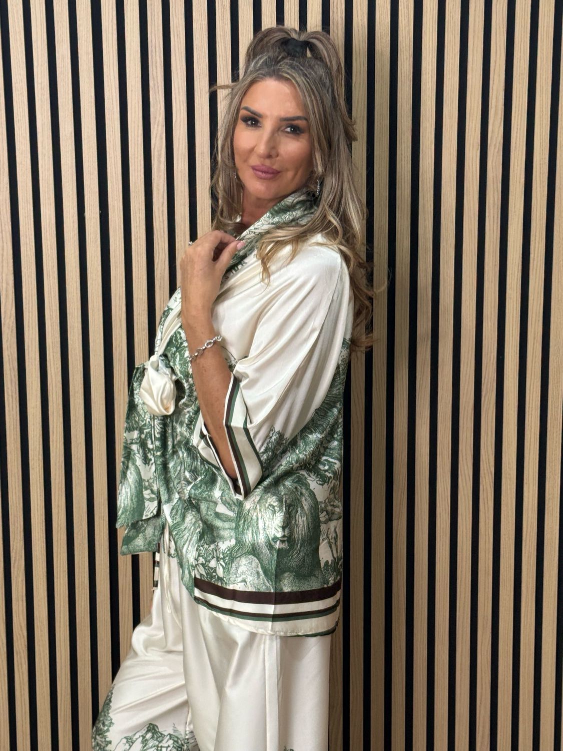 Printed Satin Co-Ord Set - Green