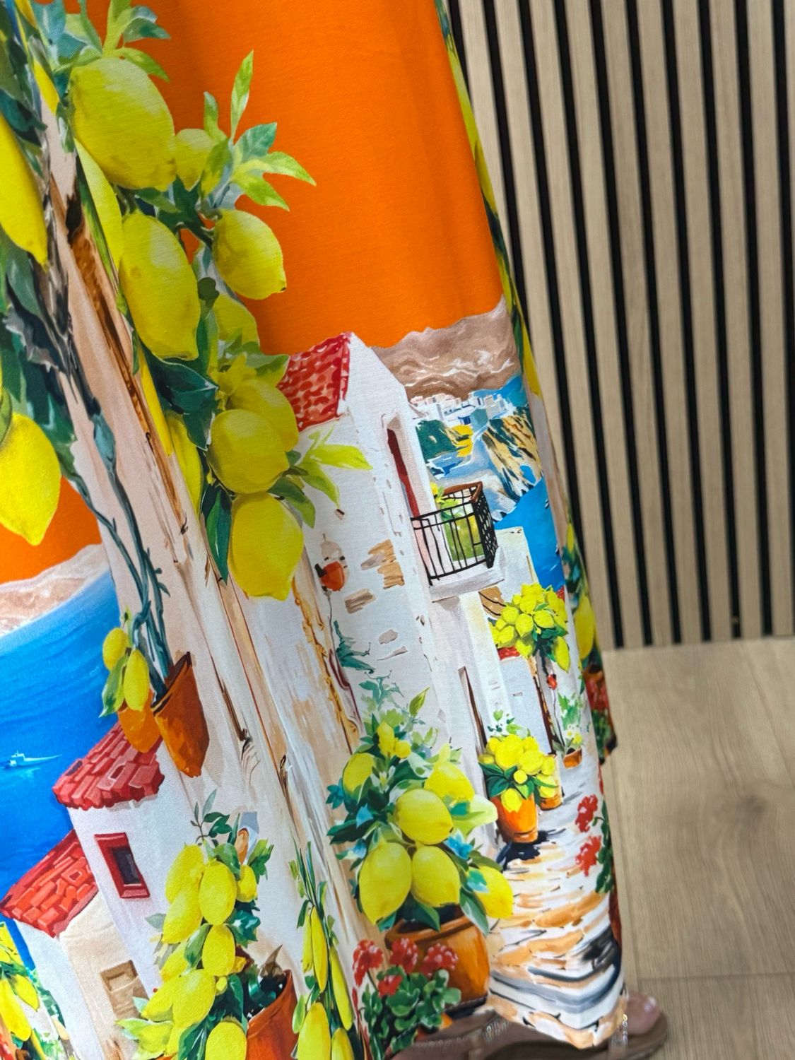 Lemon Print Midi Dress - Orange