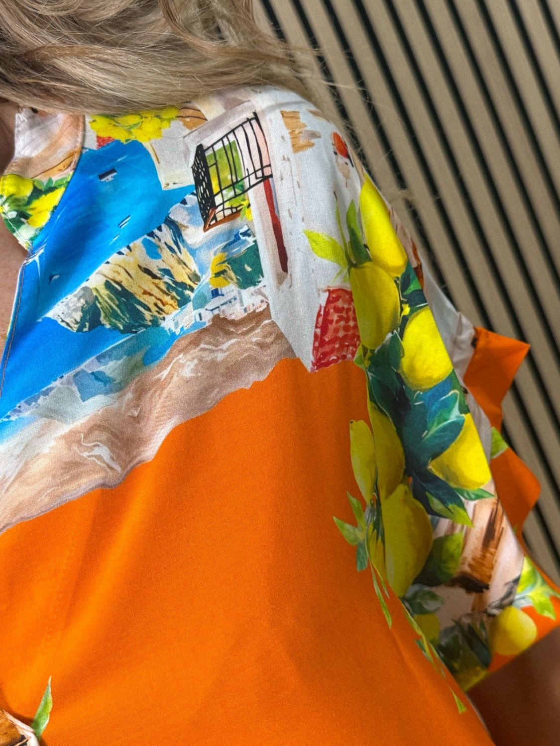 Lemon Print Midi Dress - Orange