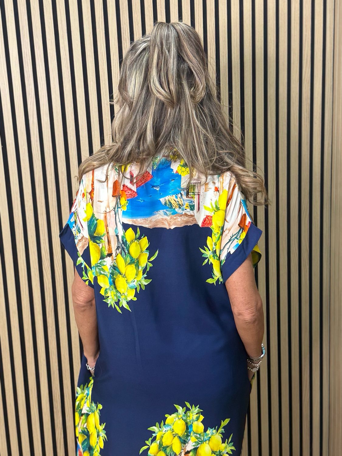 Lemon Print Midi Dress - Navy