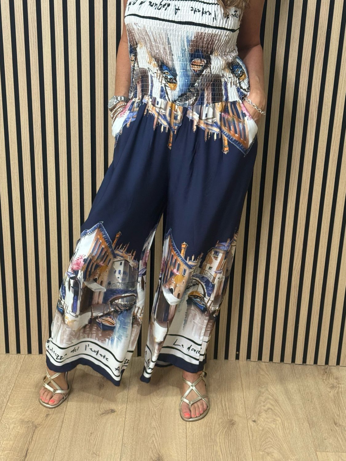 Printed Silk Blend Jumpsuit - Navy