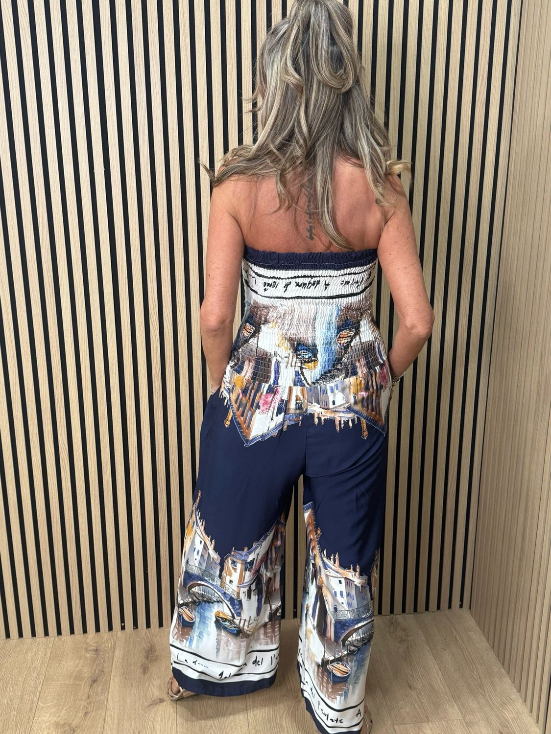 Printed Silk Blend Jumpsuit - Navy