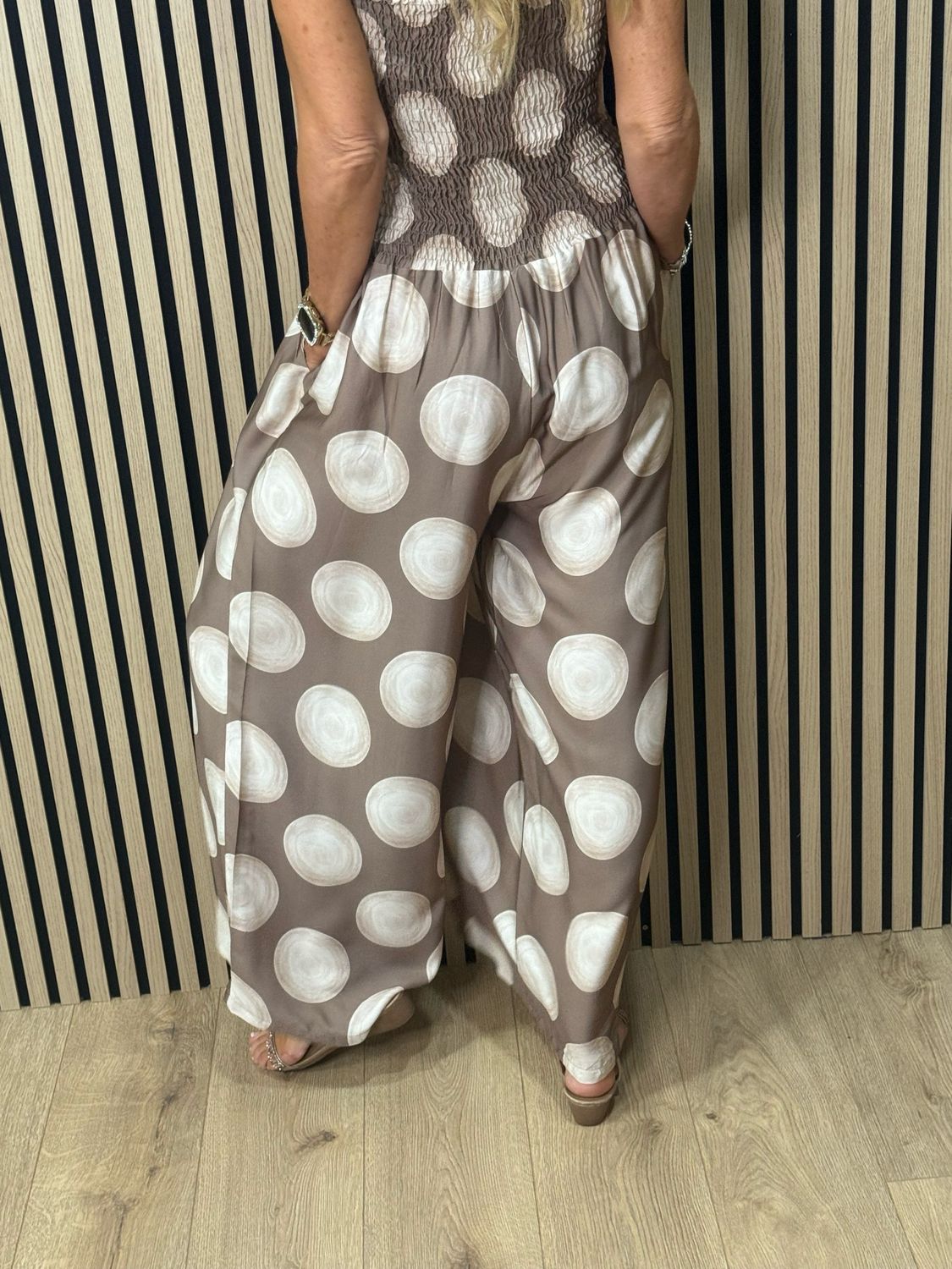 Printed Silk Blend Jumpsuit - Taupe