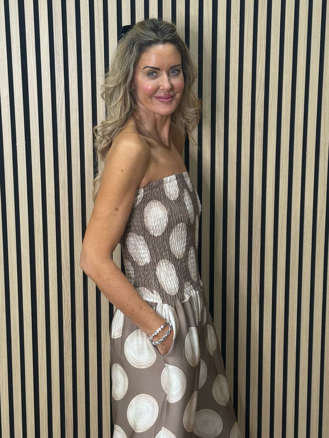Printed Silk Blend Jumpsuit - Taupe