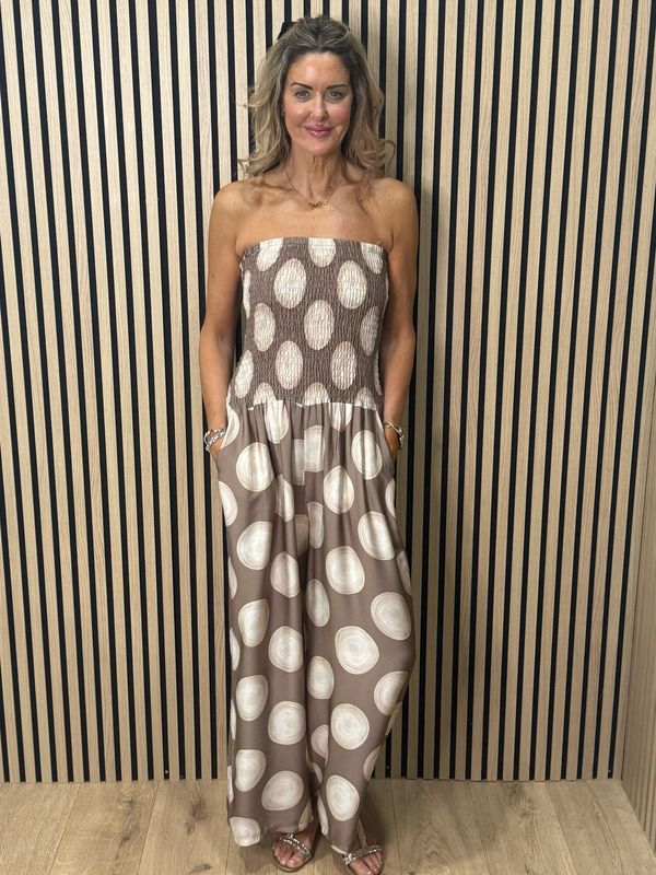 Printed Silk Blend Jumpsuit - Taupe