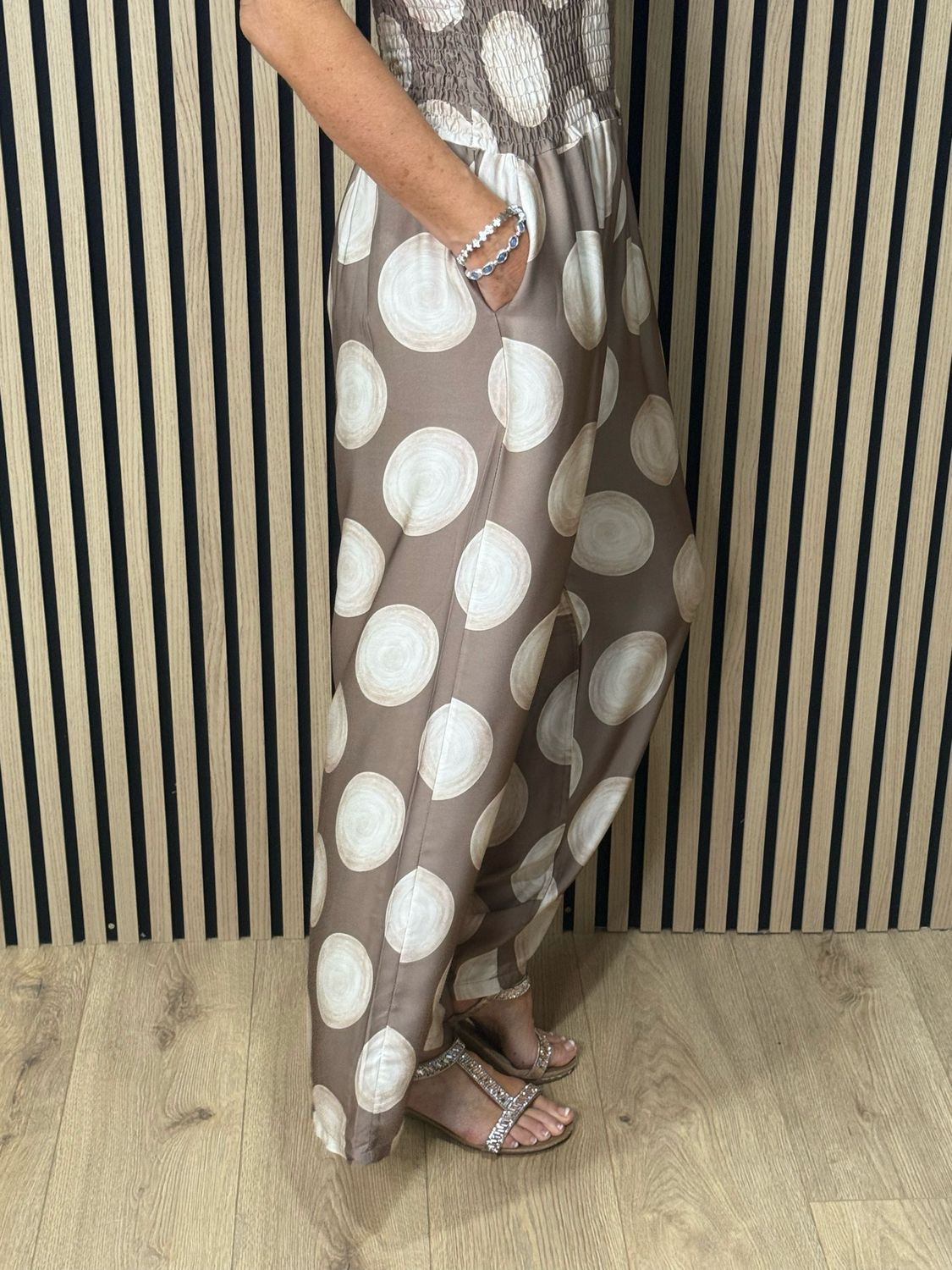 Printed Silk Blend Jumpsuit - Taupe