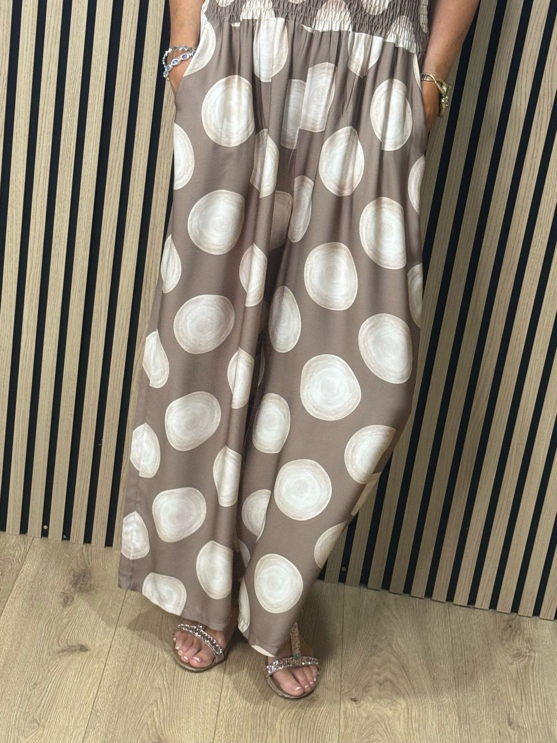 Printed Silk Blend Jumpsuit - Taupe
