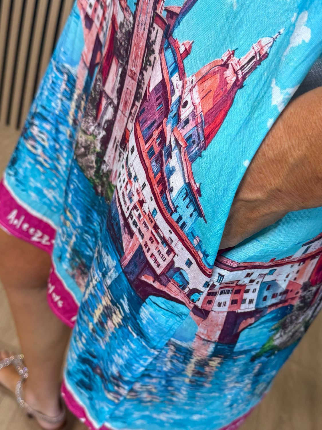 Cityscape Print Dress - Aqua