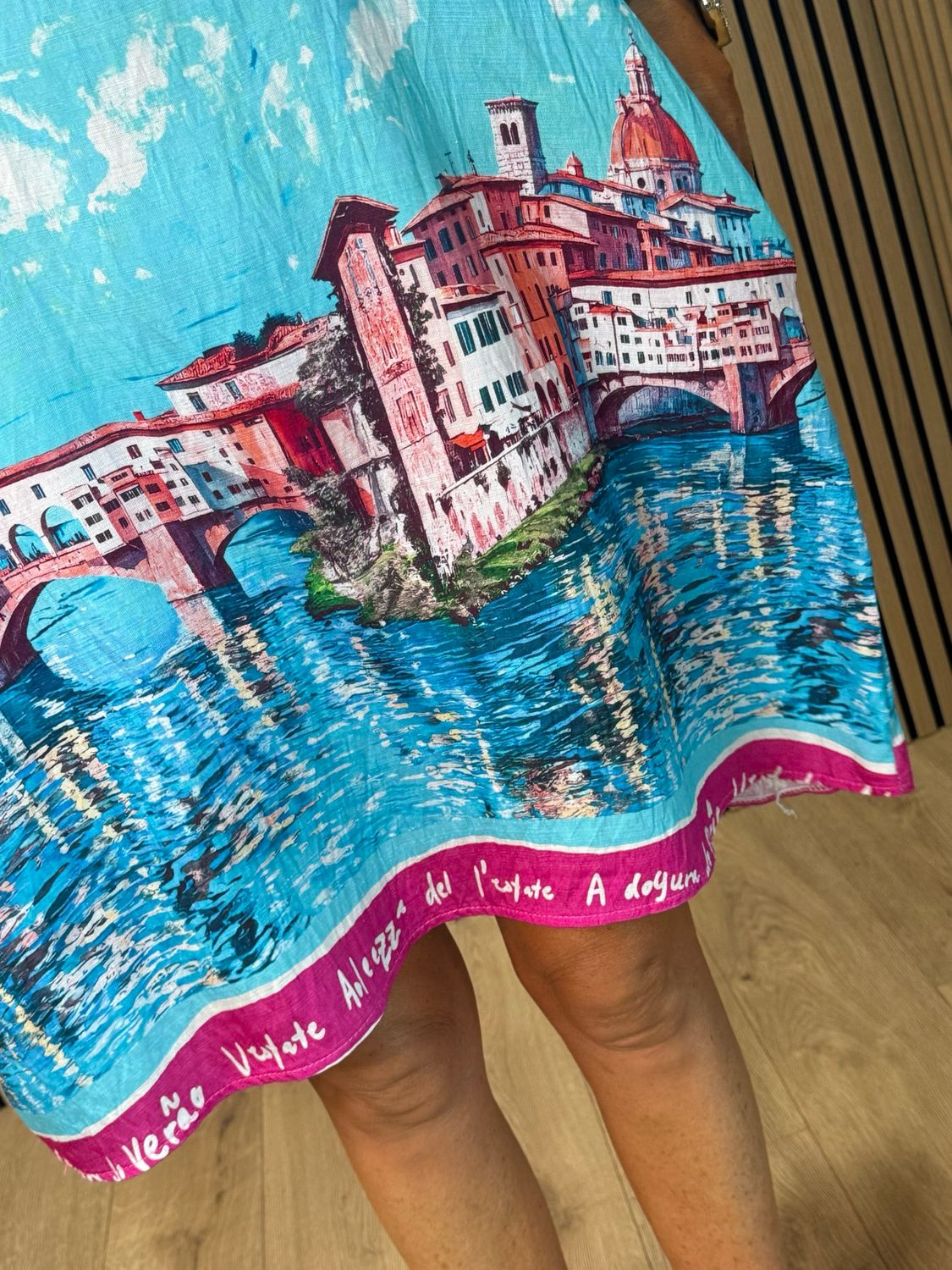 Cityscape Print Dress - Aqua
