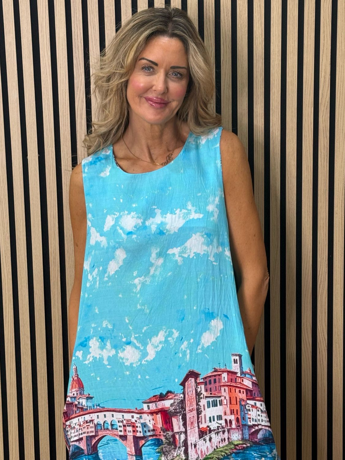 Cityscape Print Dress - Aqua