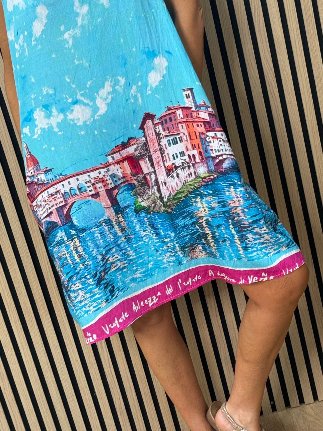 Cityscape Print Dress - Aqua