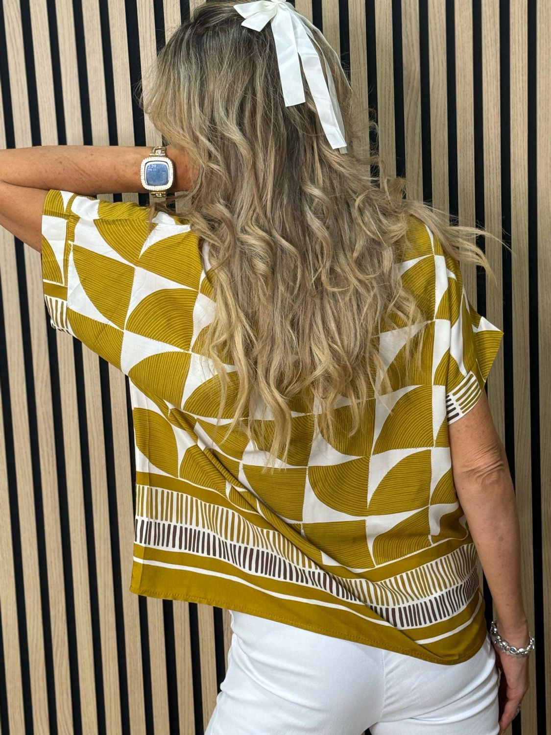 Geometric Print Oversized Top - Mustard