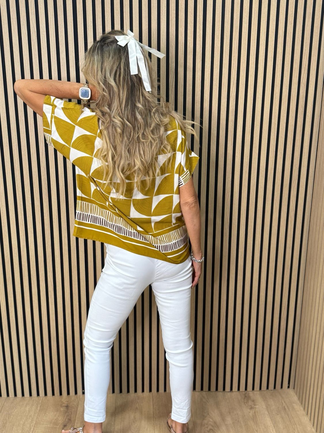 Geometric Print Oversized Top - Mustard