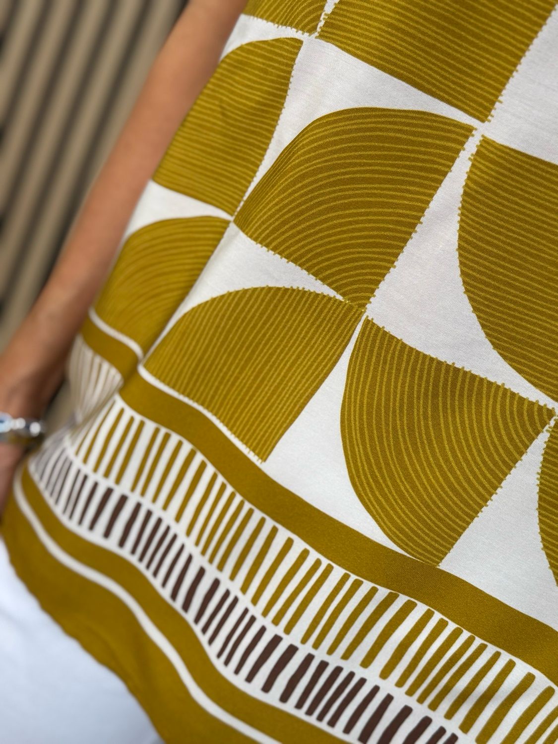 Geometric Print Oversized Top - Mustard