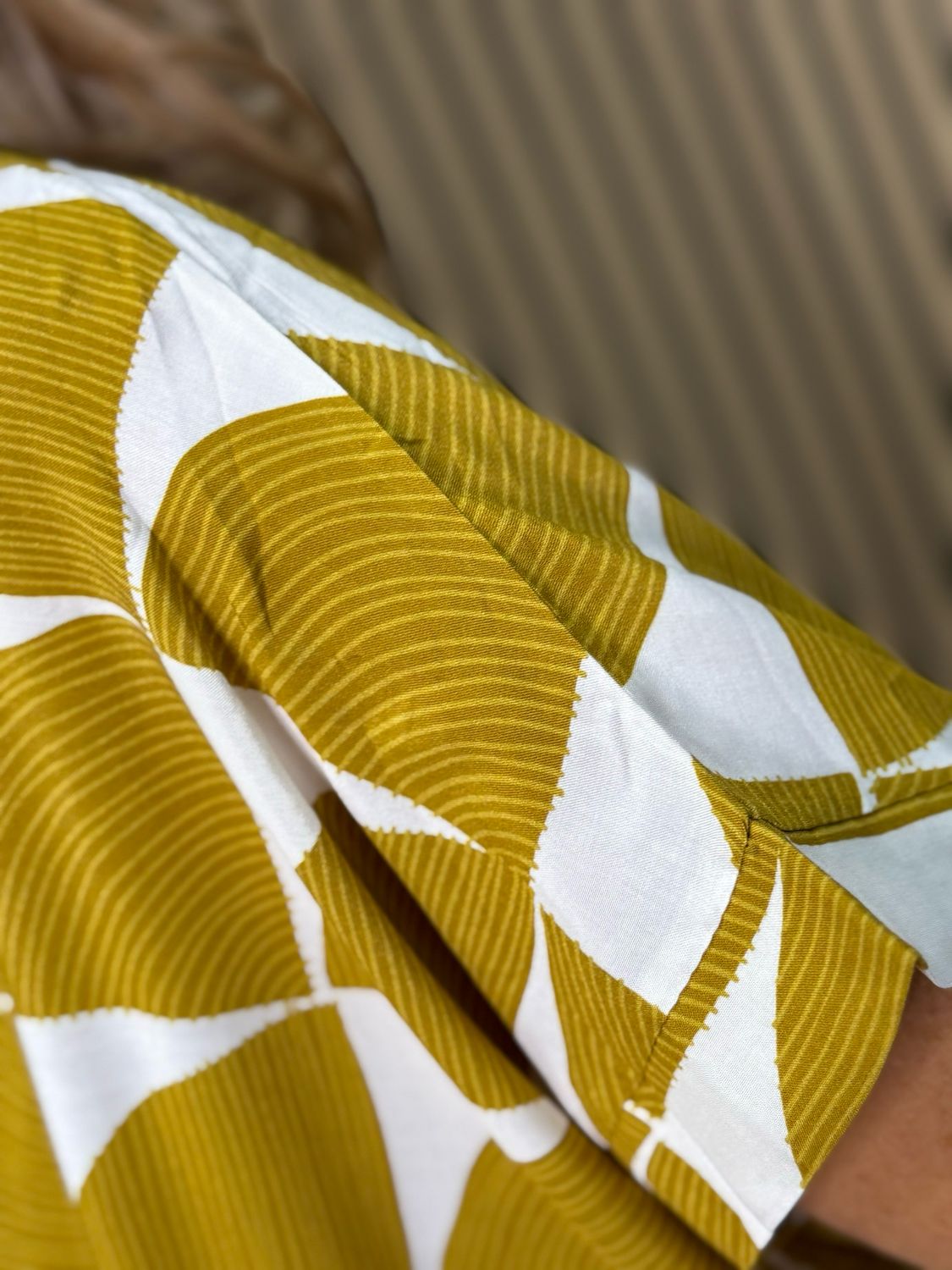 Geometric Print Oversized Top - Mustard