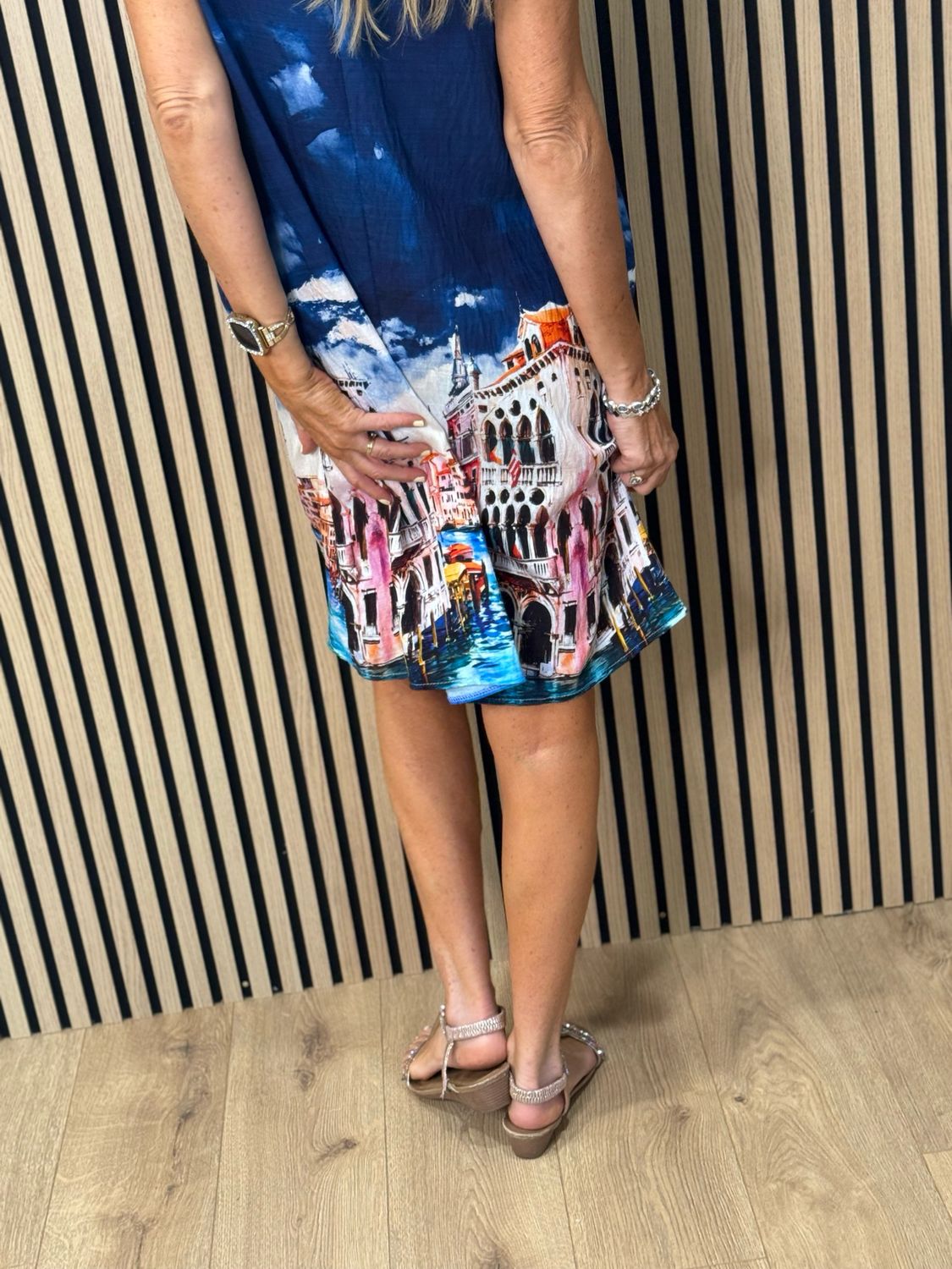 Cityscape Print Dress - Navy