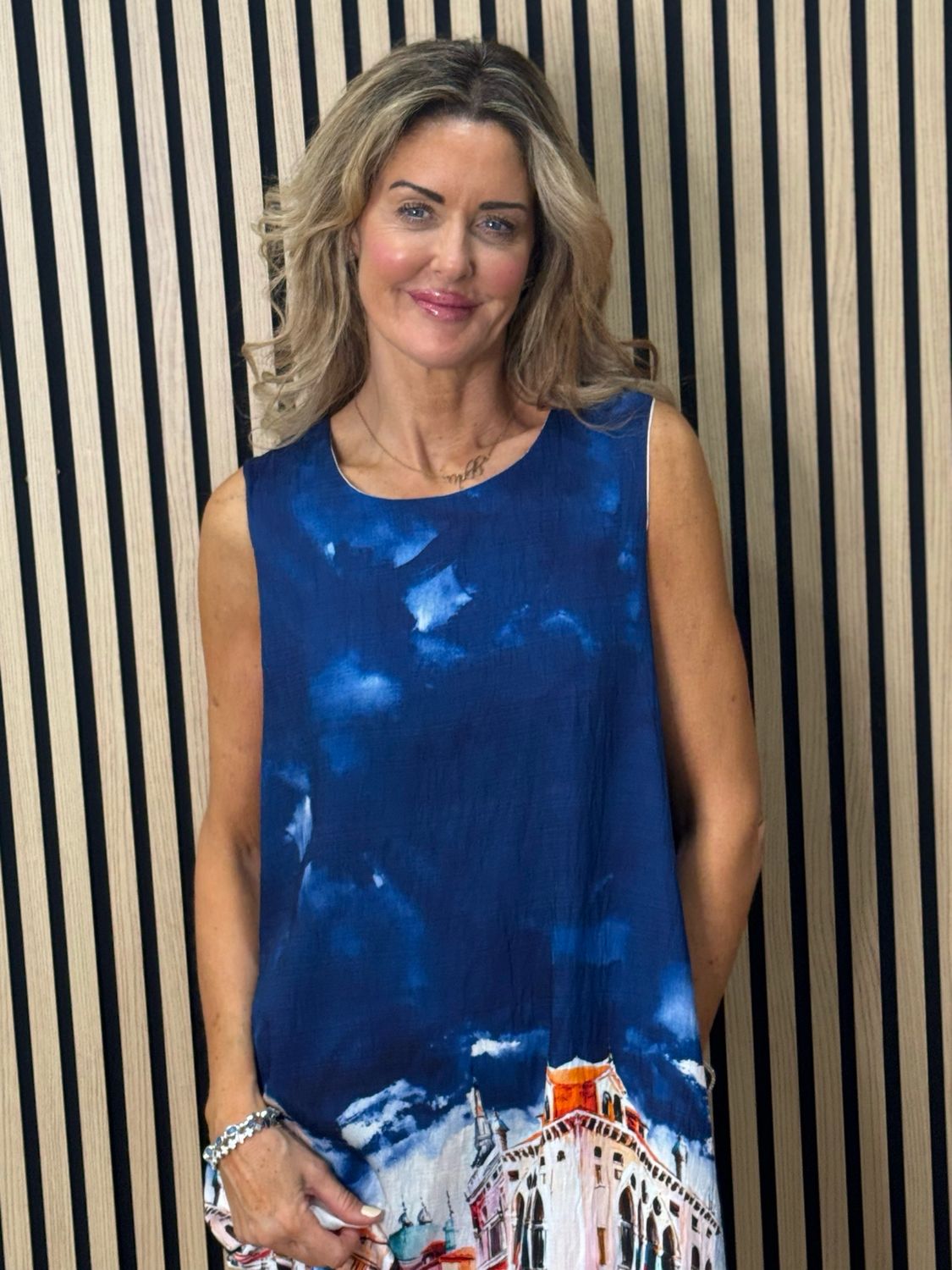 Cityscape Print Dress - Navy