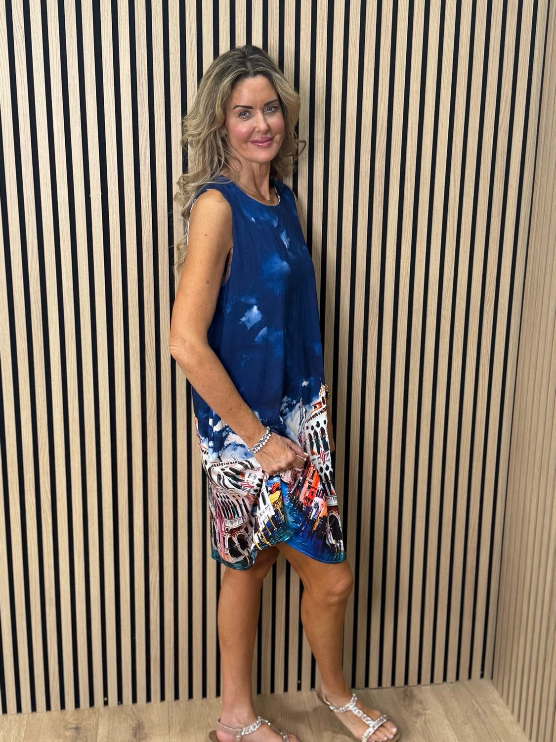 Cityscape Print Dress - Navy