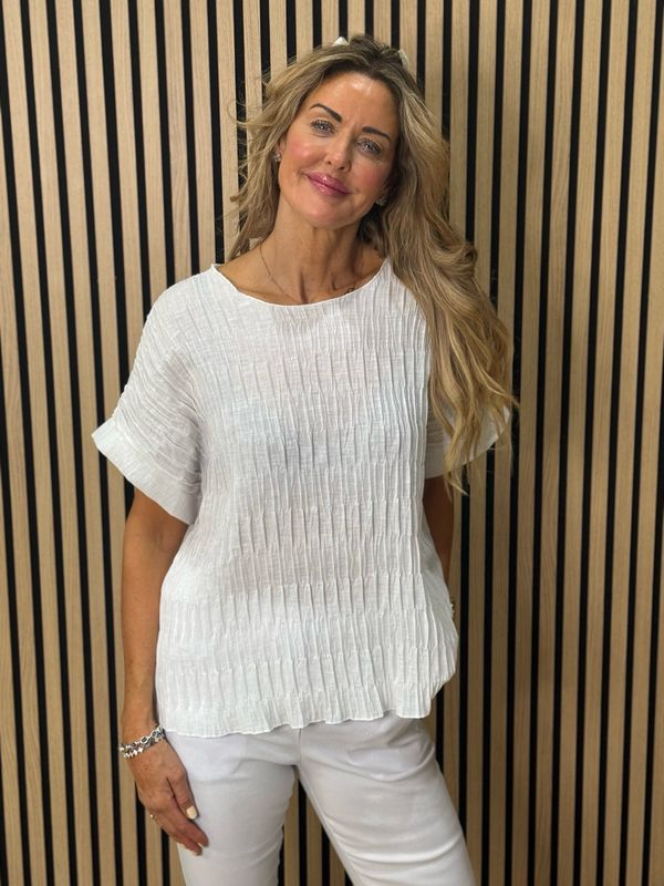 Textured Crinkle Oversized Top - White