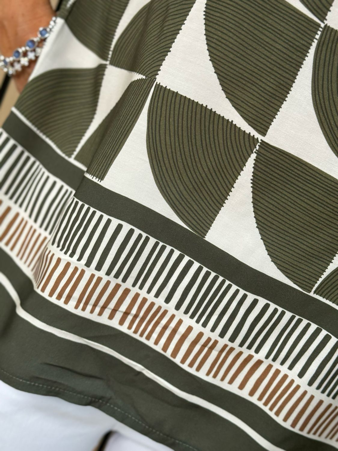Geometric Print Oversized Top - Khaki