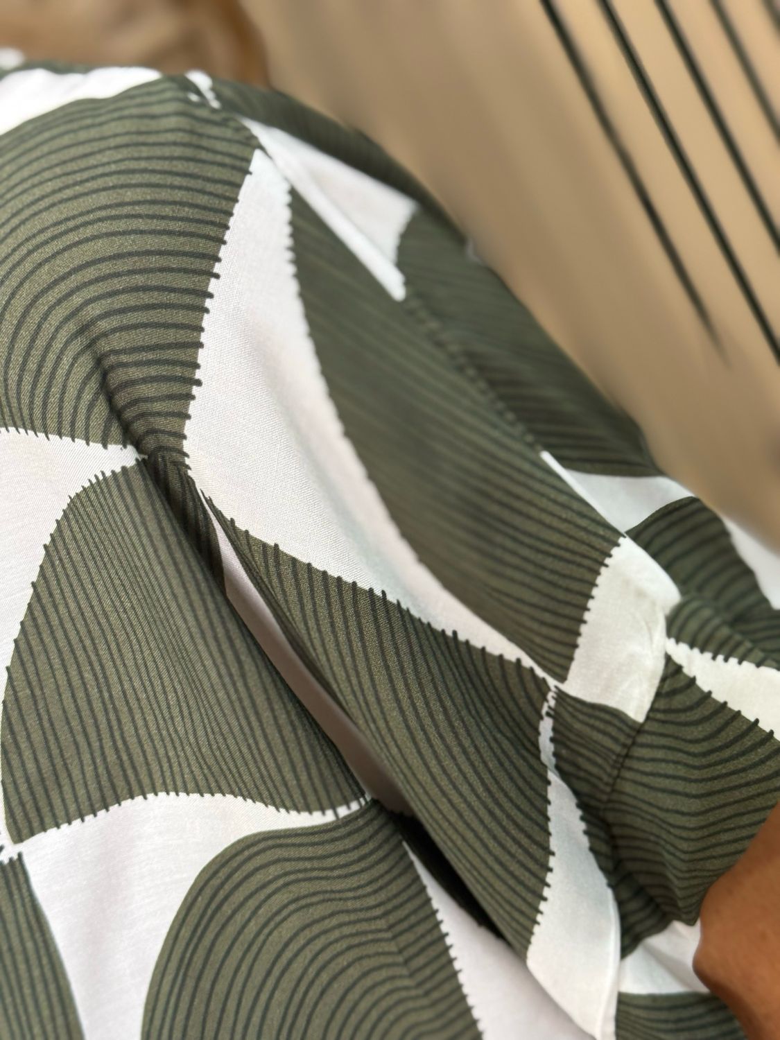 Geometric Print Oversized Top - Khaki