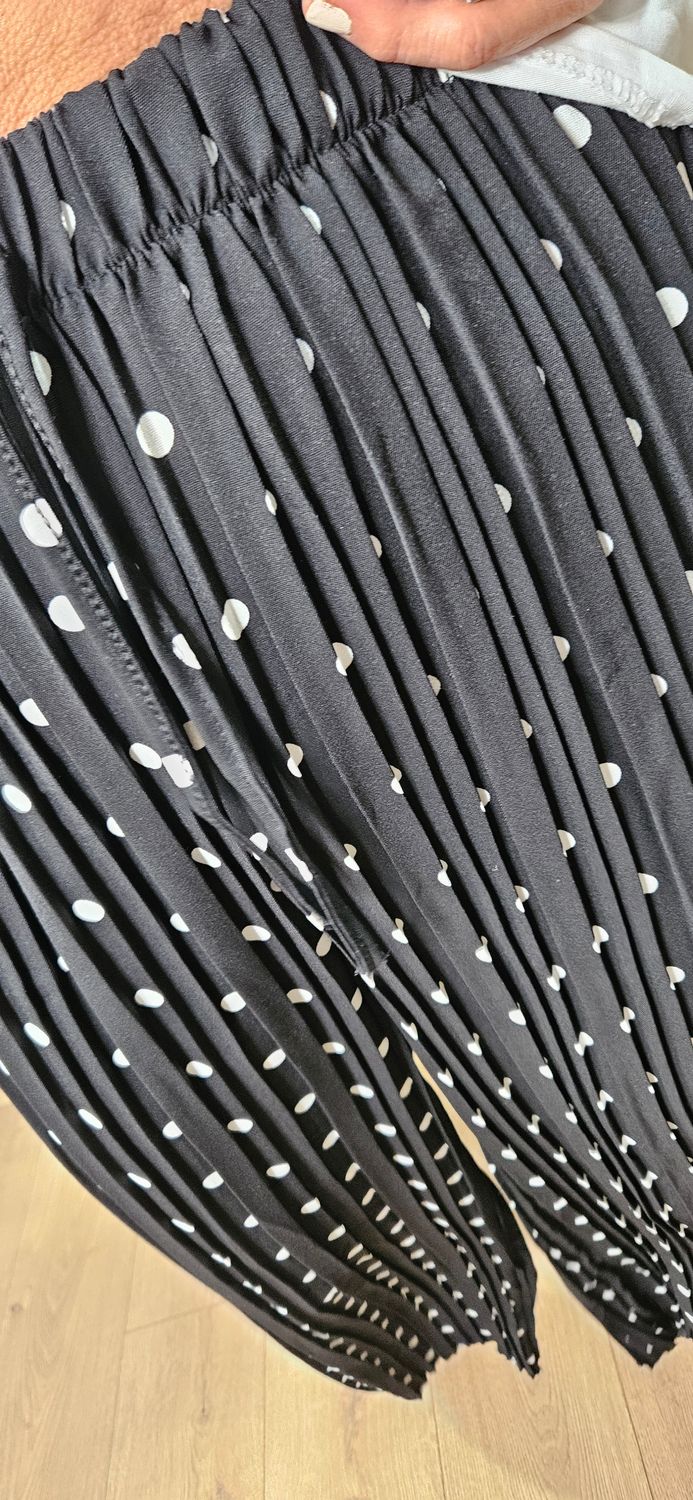 Polka Dot Pleated Wide Leg Trousers - Black