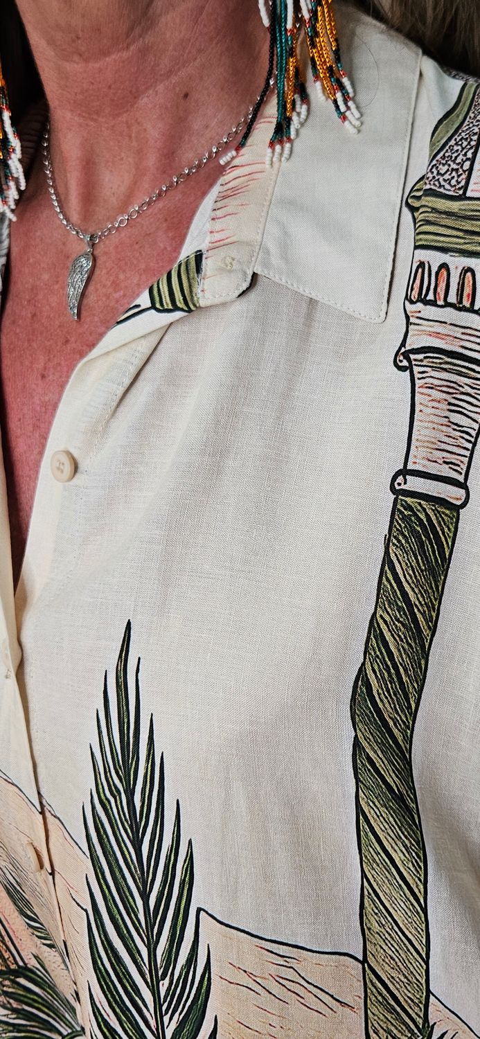 Scenic Palm Print Linen Blend Shirt Dress –  Cream