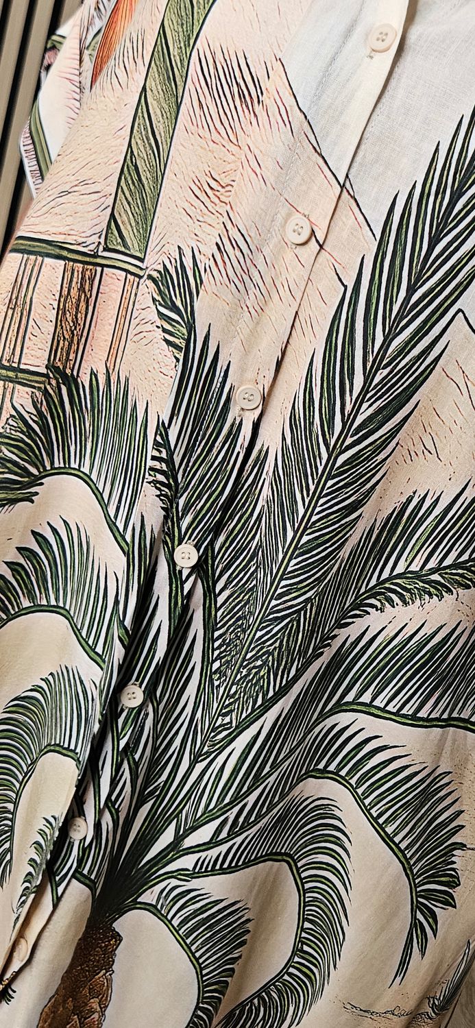 Scenic Palm Print Linen Blend Shirt Dress –  Cream