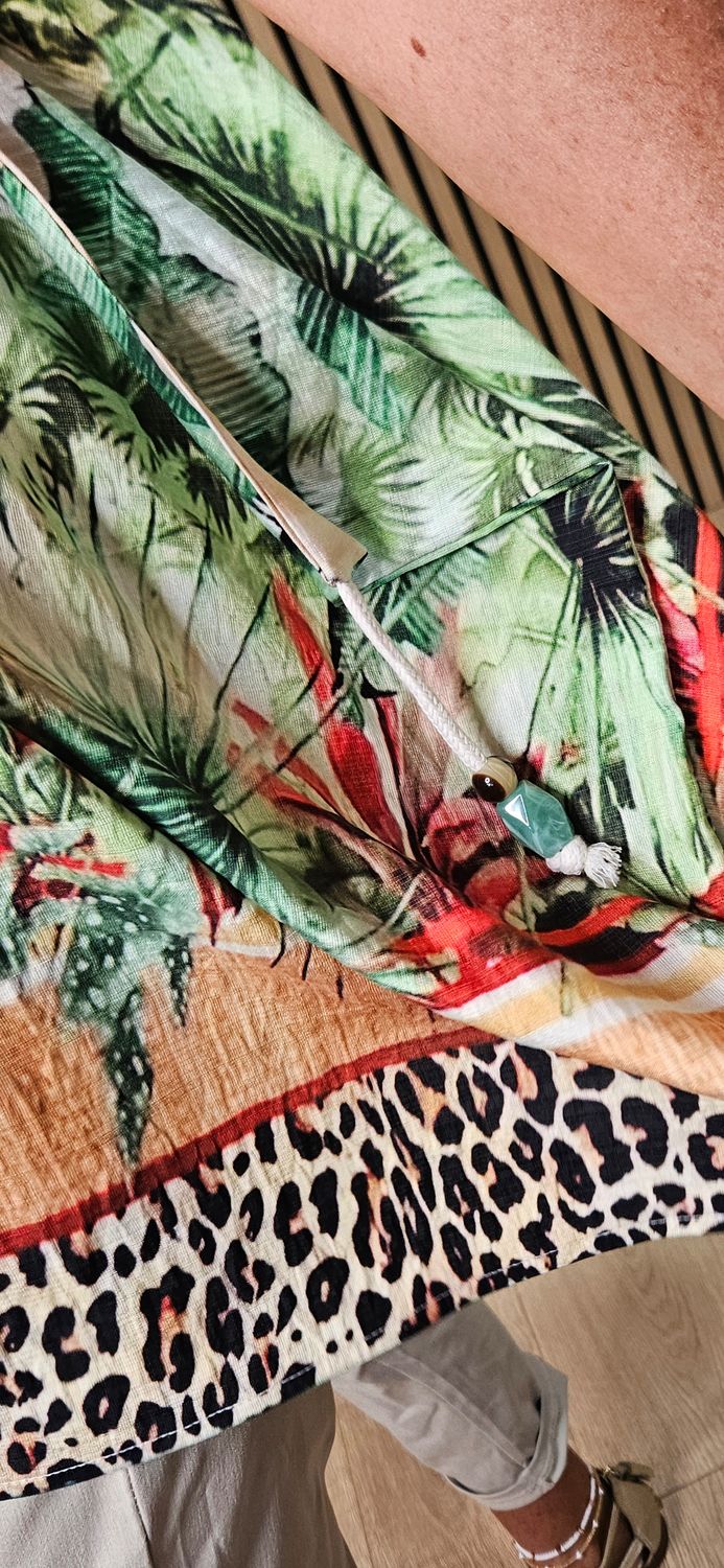 Tropical Print Tie Shoulder Top – Green