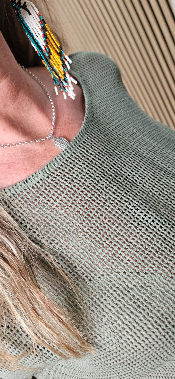 Cotton Open Knit Oversized Top – Khaki