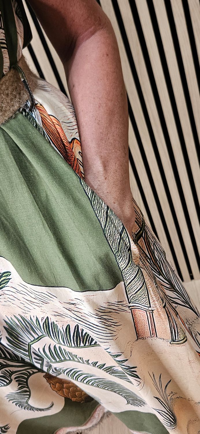 Scenic Palm Print Linen Blend Dress -Khaki