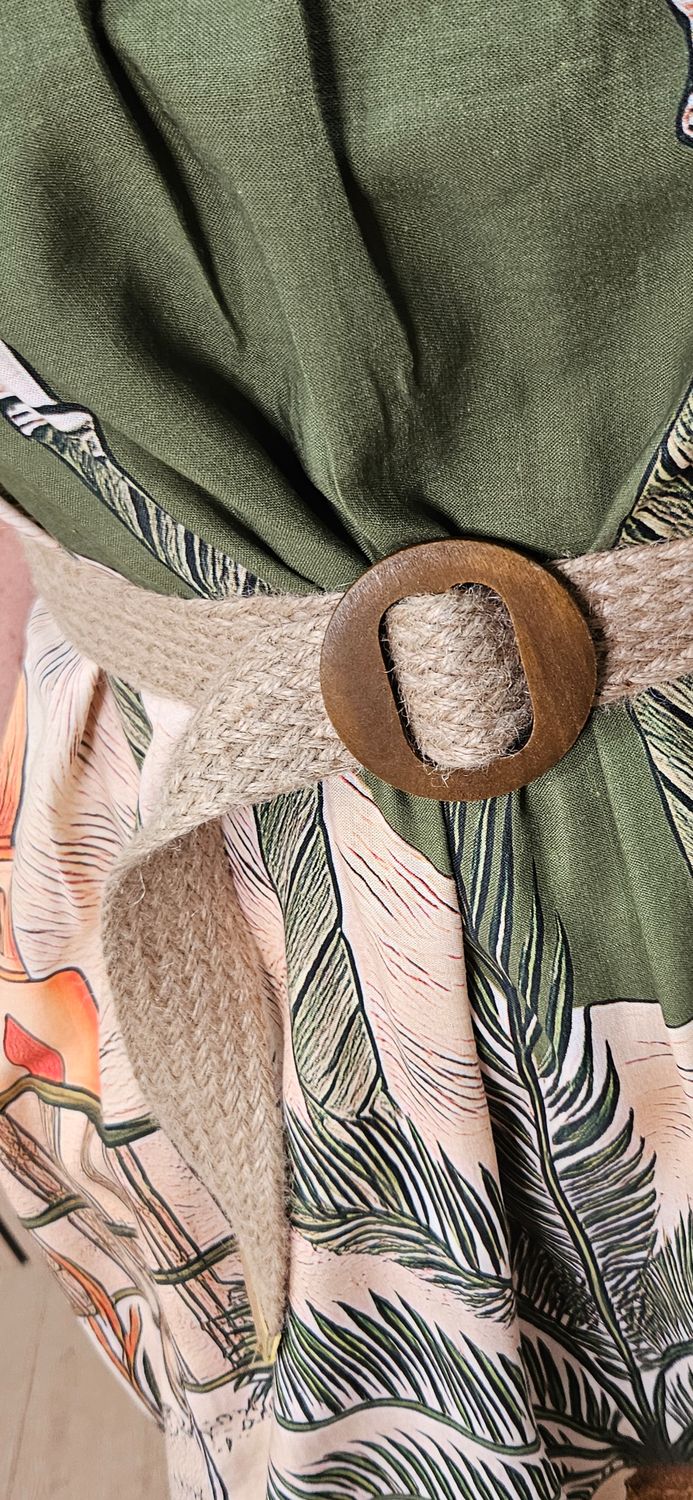 Scenic Palm Print Linen Blend Dress -Khaki