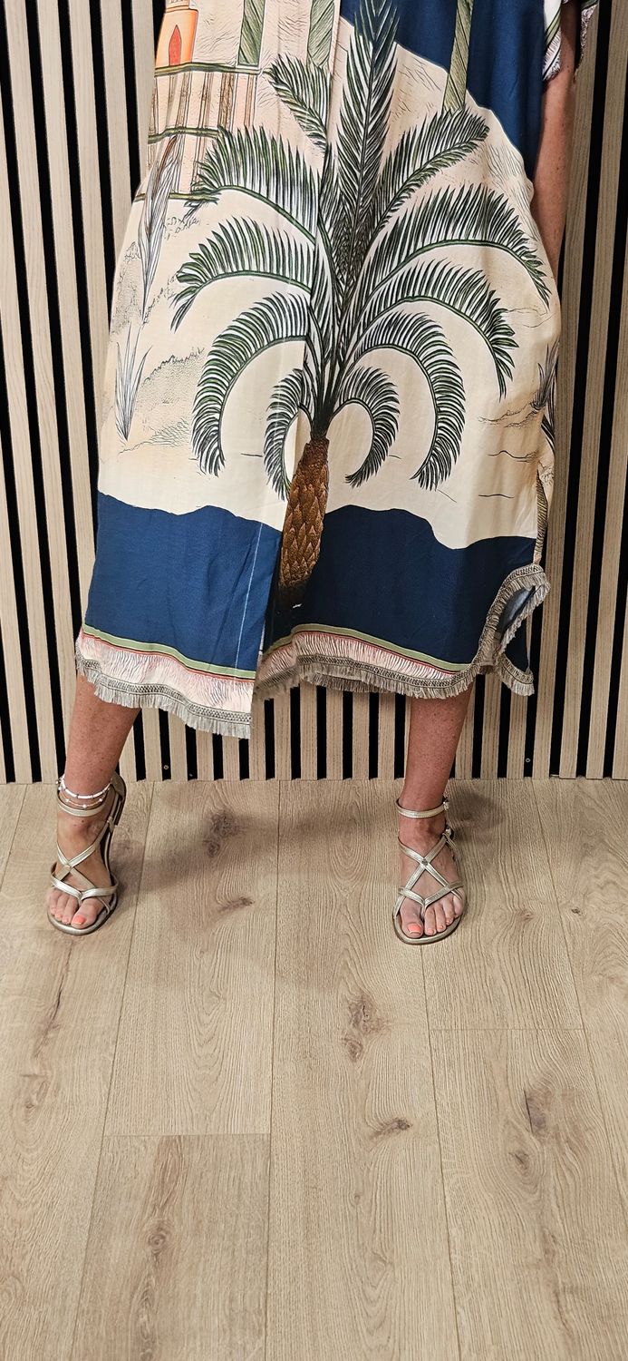 Scenic Palm Print Linen Blend Shirt Dress –  Navy
