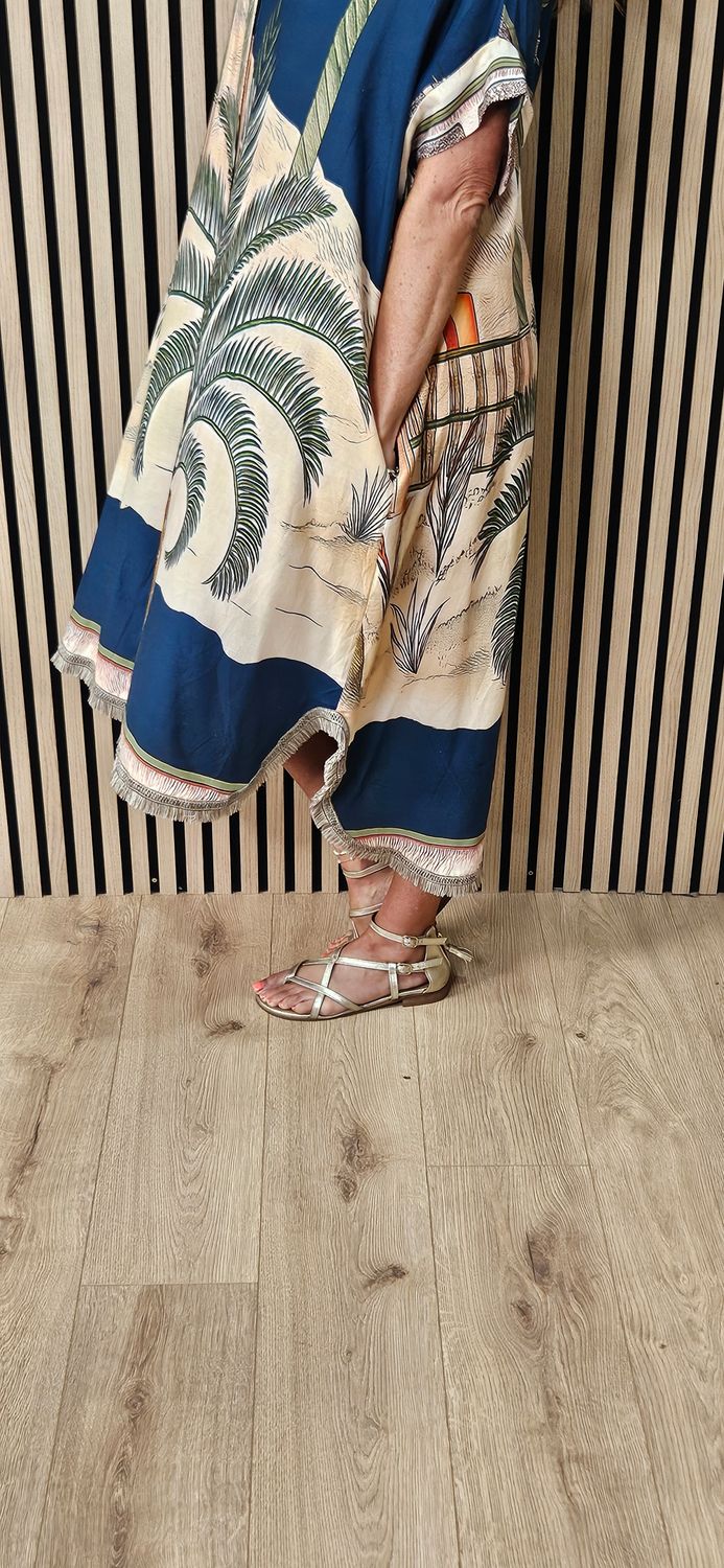 Scenic Palm Print Linen Blend Shirt Dress –  Navy