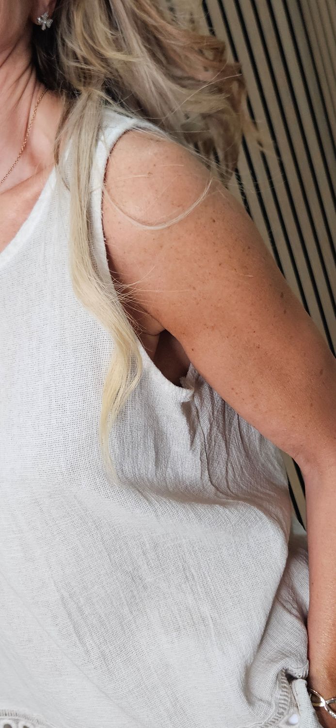 Cotton Frill Hem Vest Top – Stone