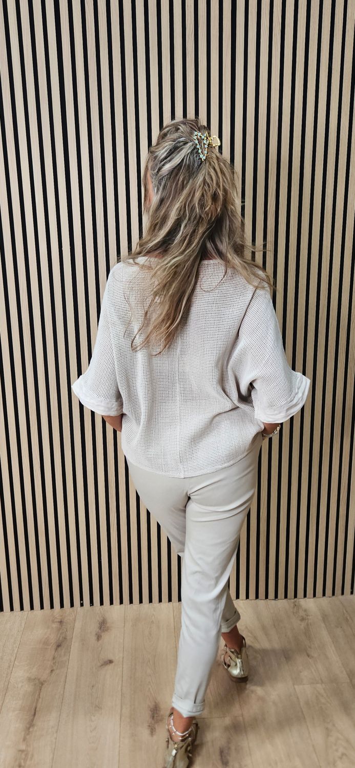 Cotton Open Knit Oversized Top – Stone