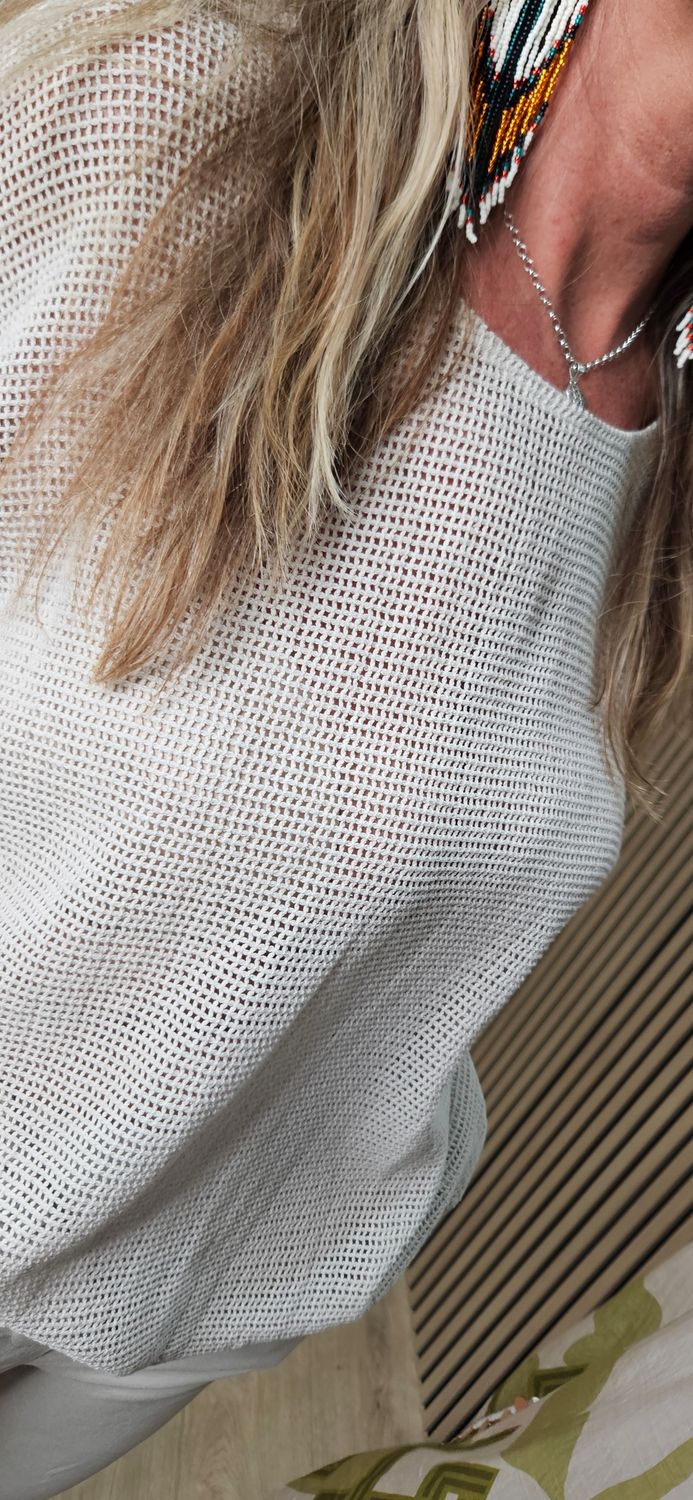 Cotton Open Knit Oversized Top – Stone