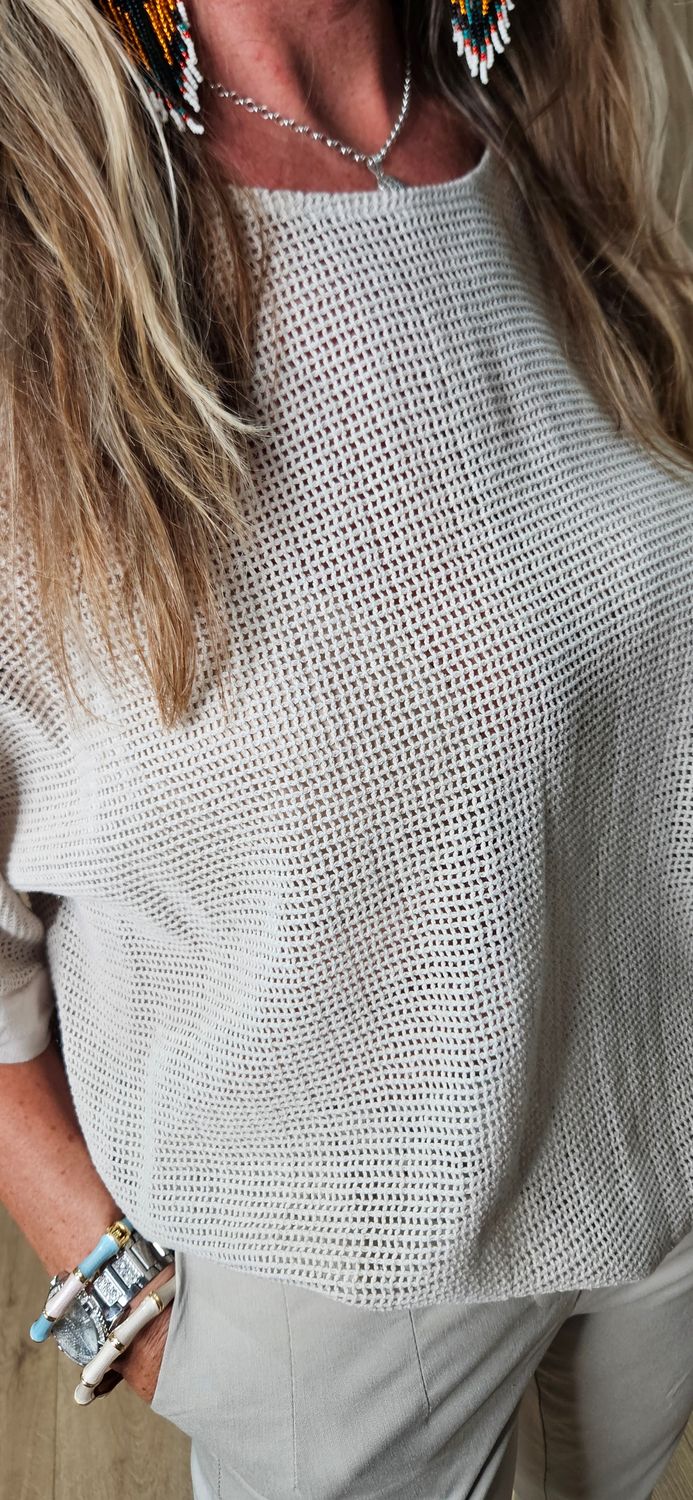 Cotton Open Knit Oversized Top – Stone
