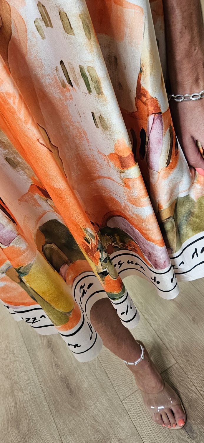Côte d’Azur Print Midi Dress  -Orange