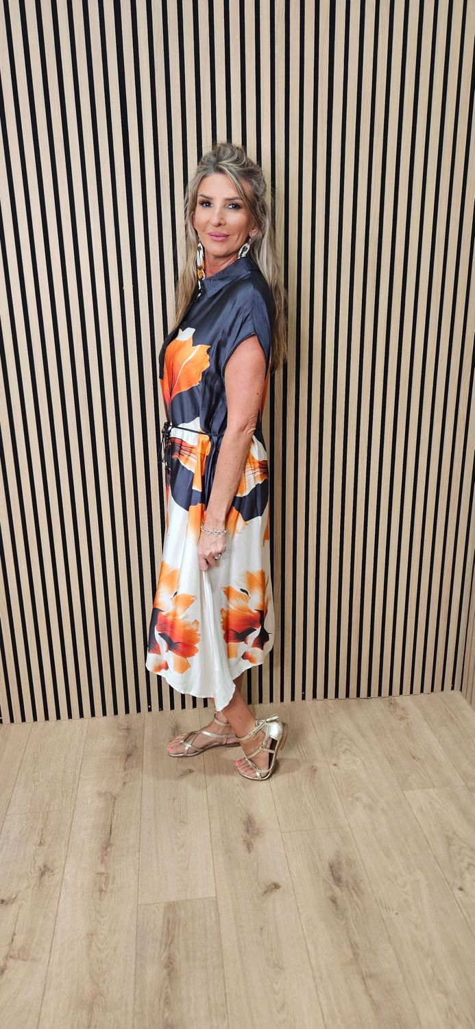 Abstract Floral Dress - orange