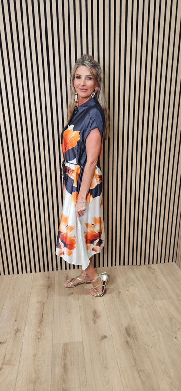 Abstract Floral Dress - orange
