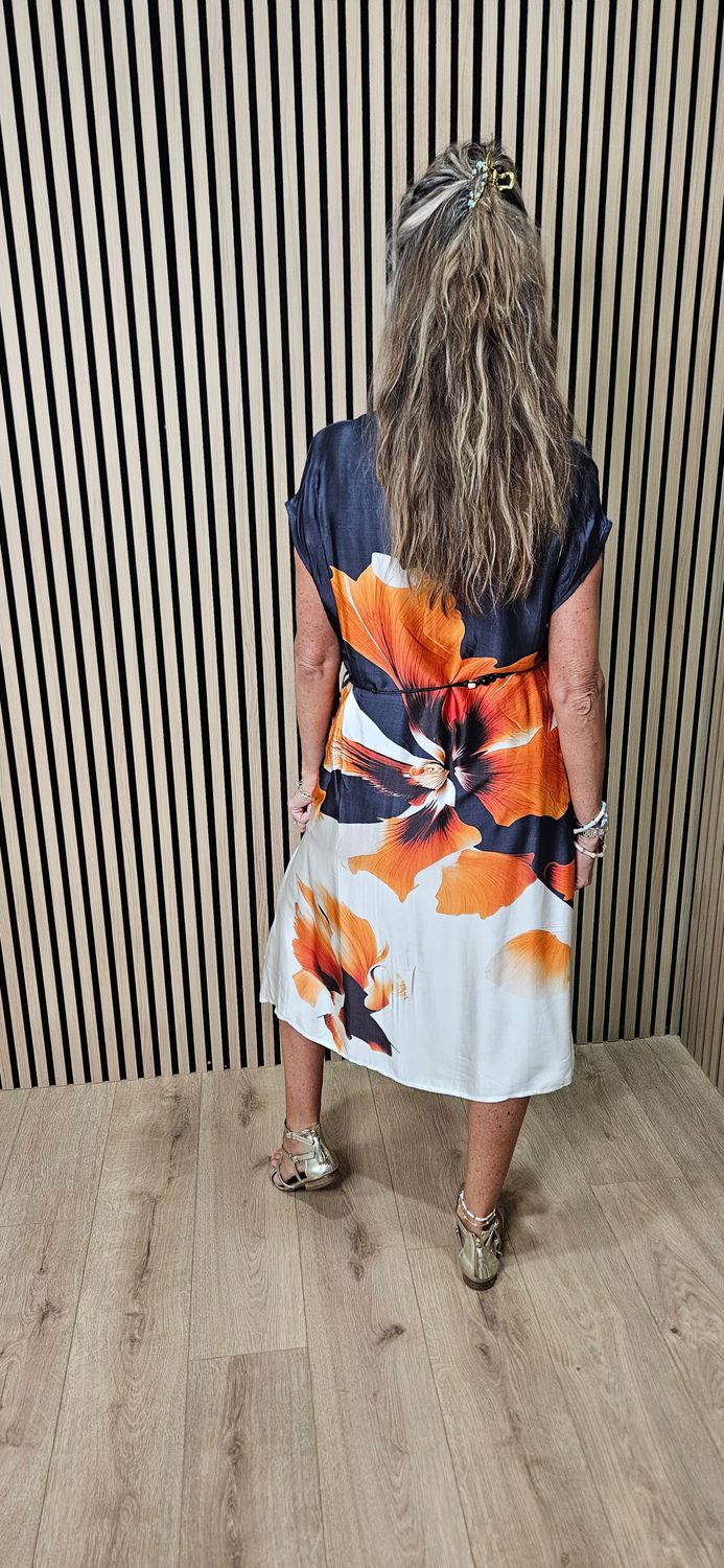 Abstract Floral Dress - orange