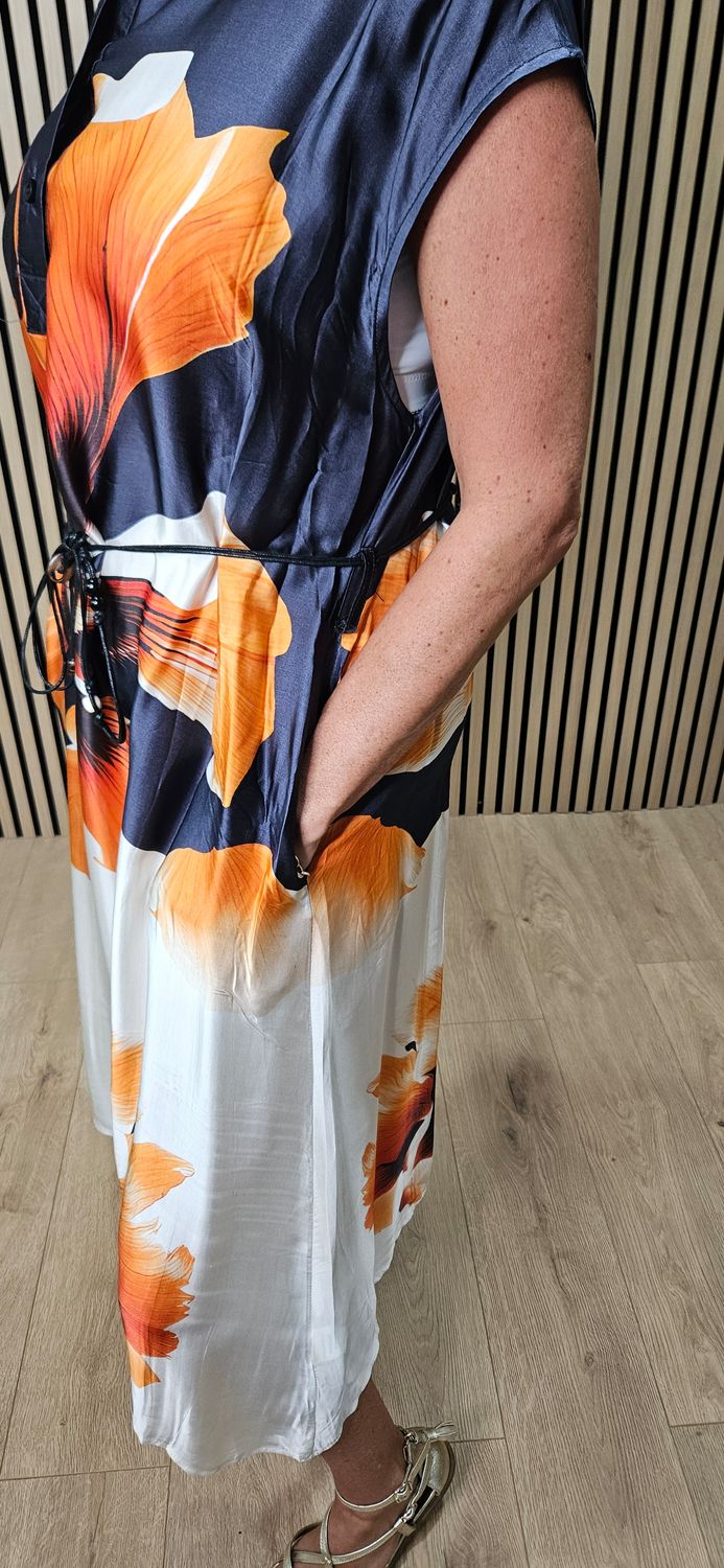 Abstract Floral Dress - orange